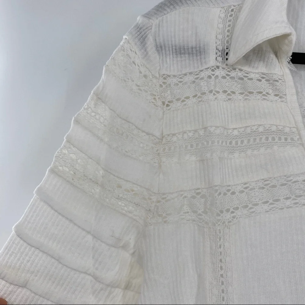 Free People NWT Set To Stun Tunic Top Long Sleeve V Neck Hi Low White Small New - Picture 3 of 7